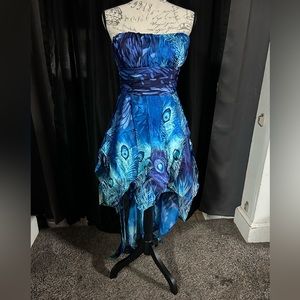 Blue/black/white strapless cocktail dress